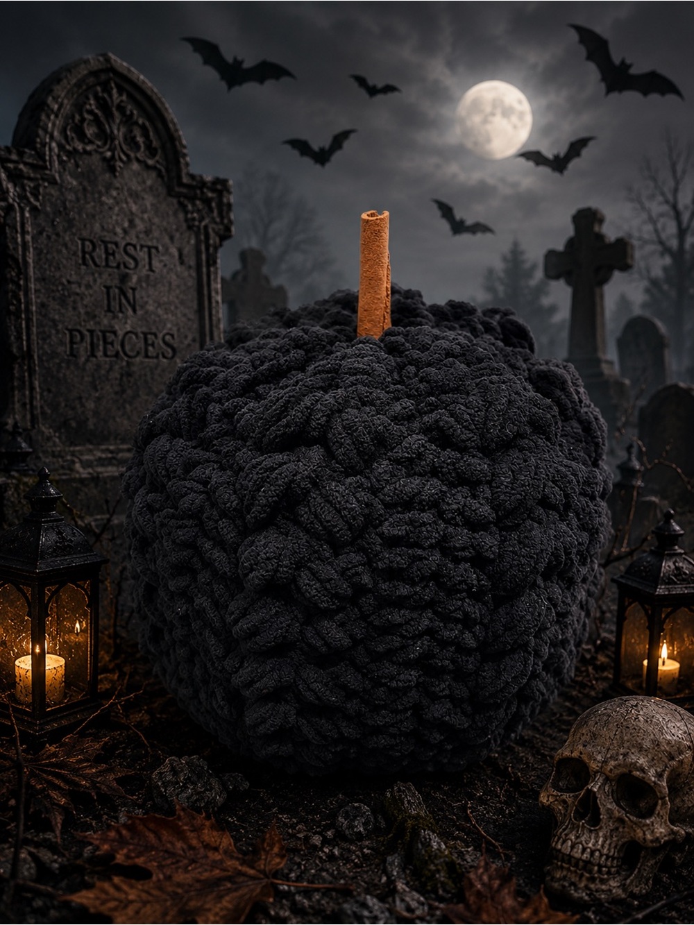 Handmade Black Crochet Pumpkin Gothic Halloween Spooky Fall Decor
